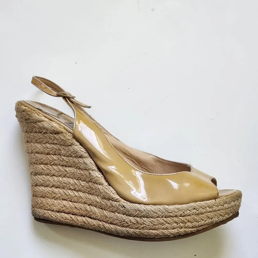 Jimmy Choo Peeptoe Slingback Wedge Espadrilles Platform Sandals Nude 40 US 9.5 - Picture 6 of 11